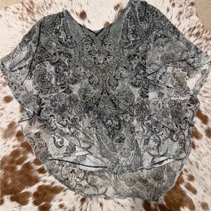 Roz & Ali Black and Gray Paisley Sheer Overlay Tunic